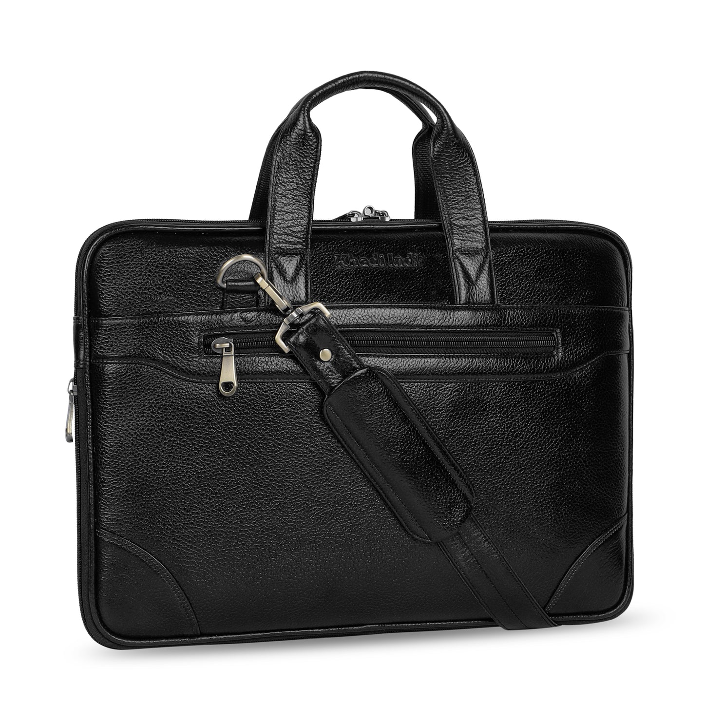 Dashing Black Slim Leather Laptop Bag