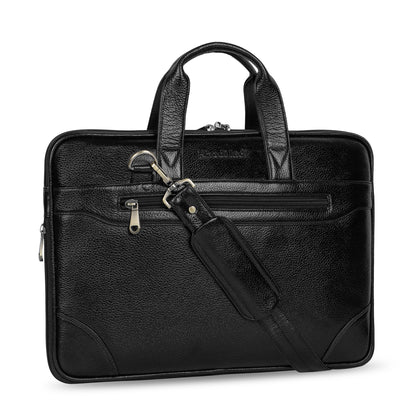 Dashing Black Slim Leather Laptop Bag