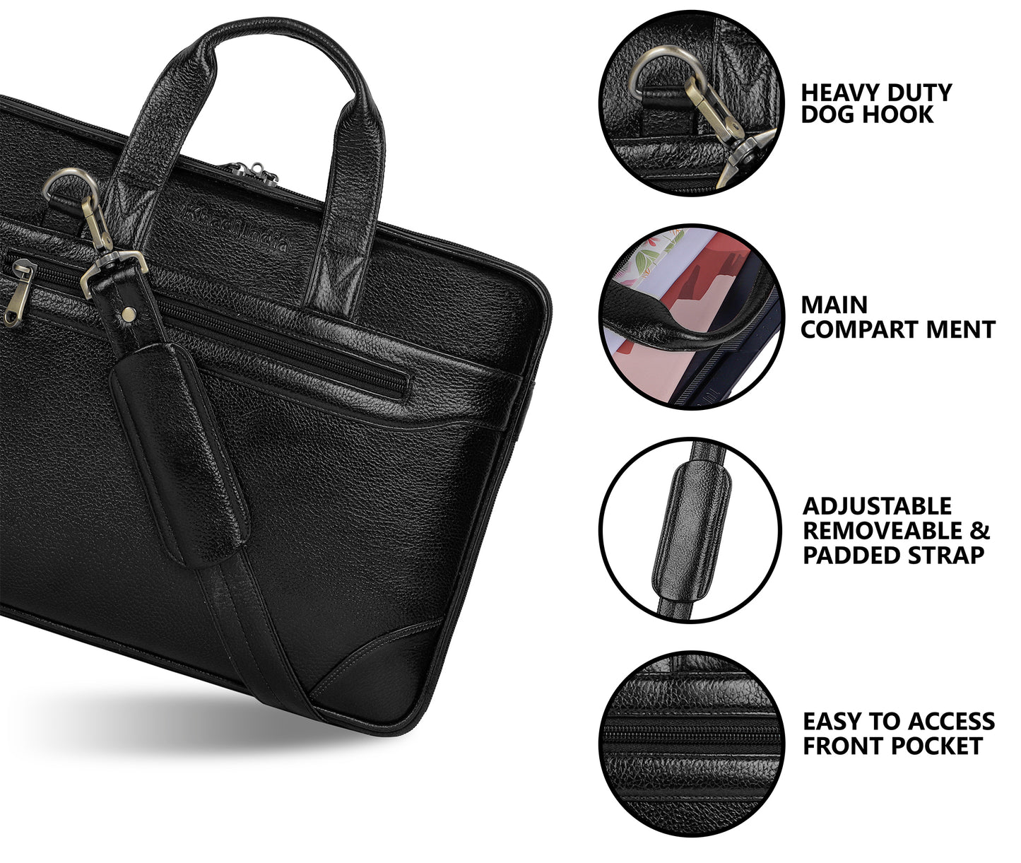 Dashing Black Slim Leather Laptop Bag
