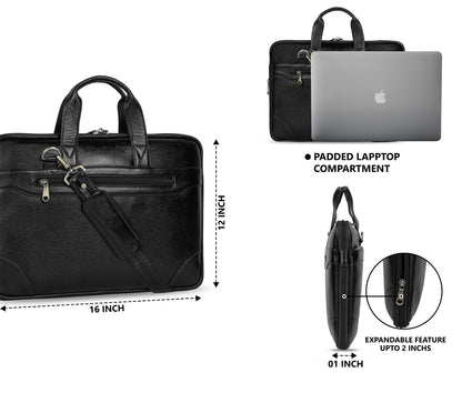 Dashing Black Slim Leather Laptop Bag