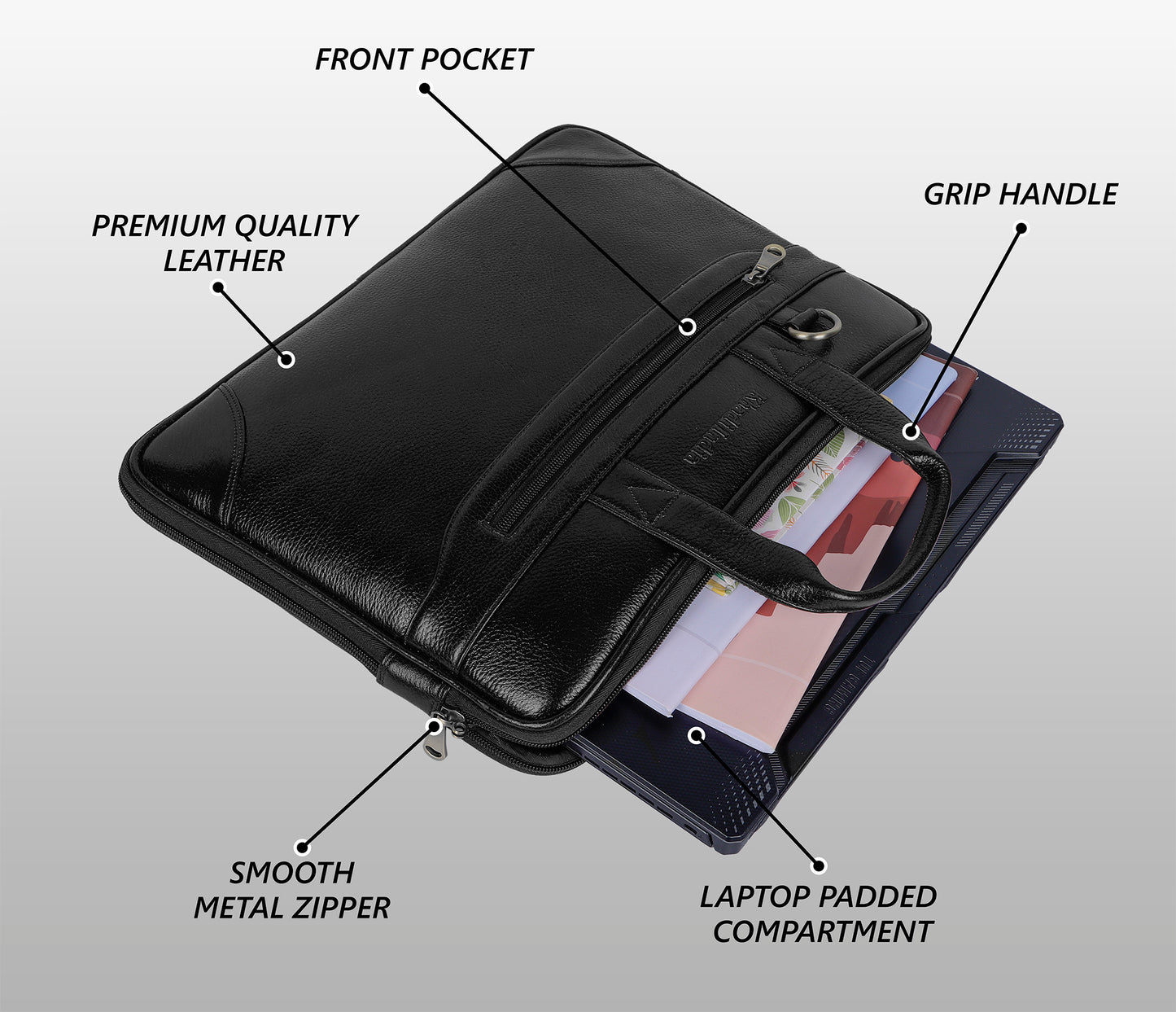 Dashing Black Slim Leather Laptop Bag