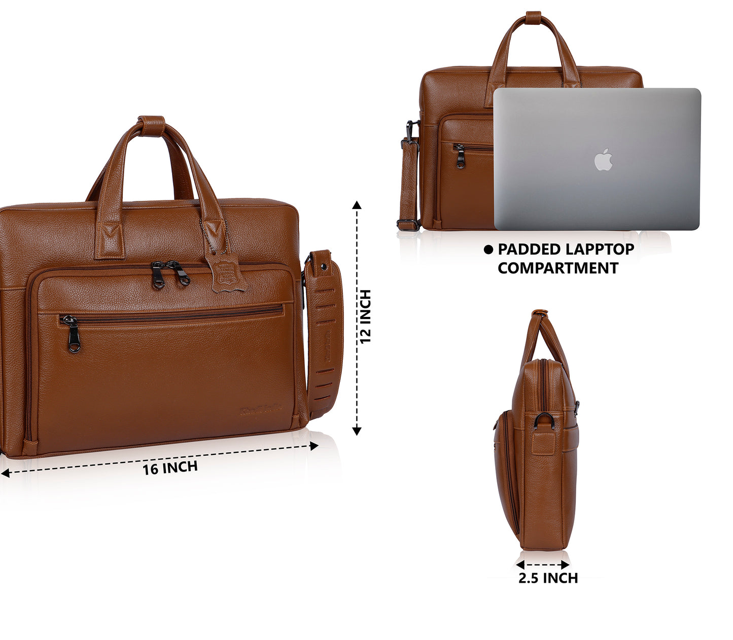 Minimal Tan Organizer Leather Laptop Bag