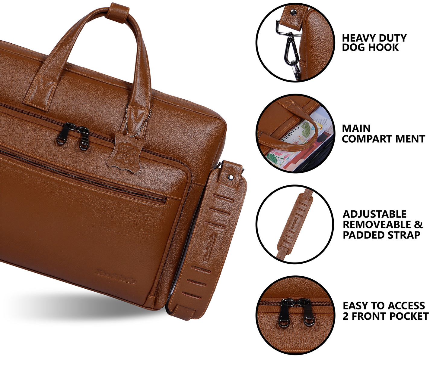 Minimal Tan Organizer Leather Laptop Bag
