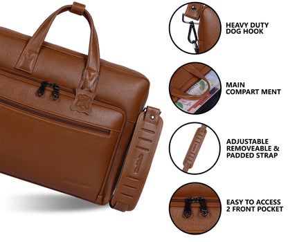 Minimal Tan Organizer Leather Laptop Bag