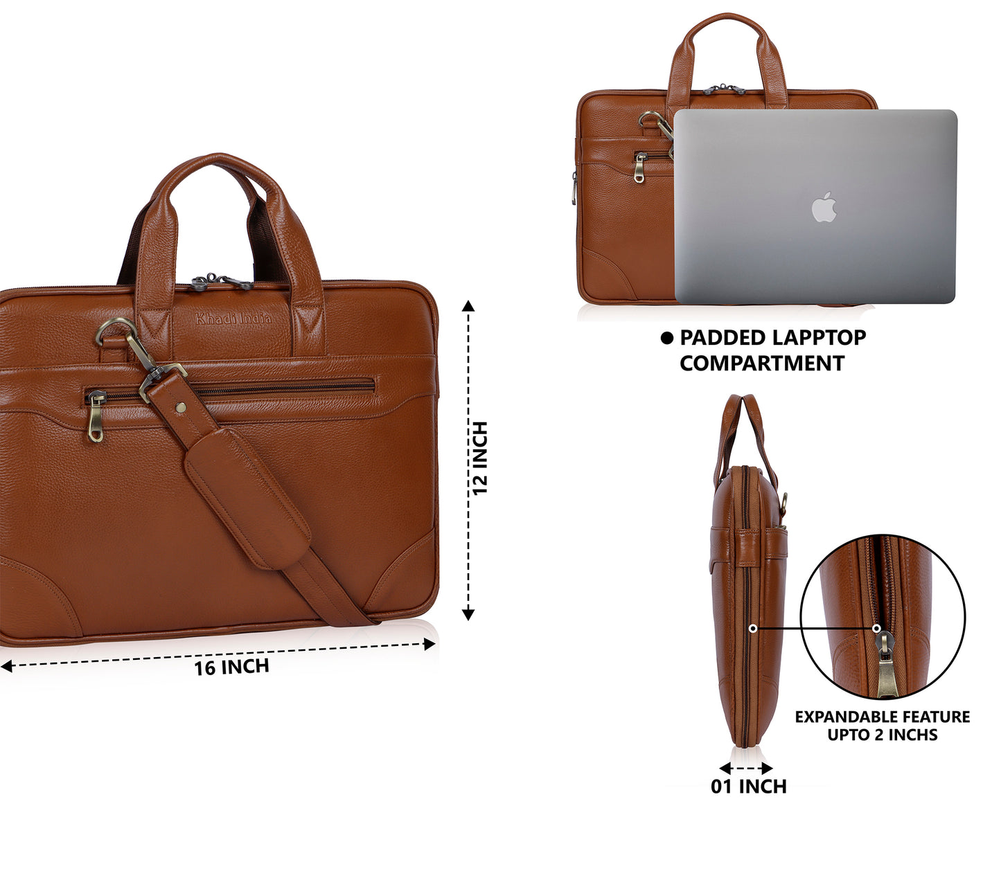 Timeless Tan Slim Leather Laptop Bag