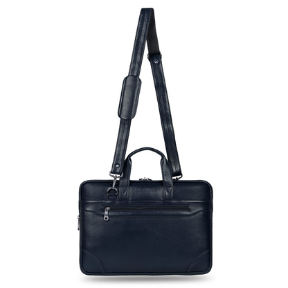 Stylish Blue Slim Leather Laptop Bag