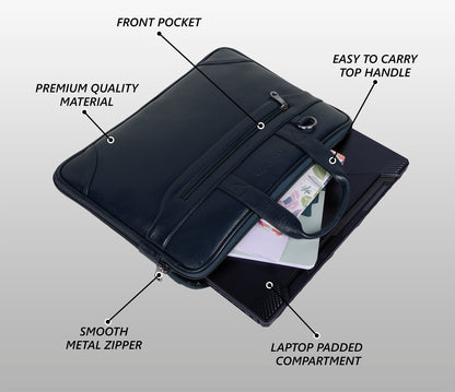 Stylish Blue Slim Leather Laptop Bag