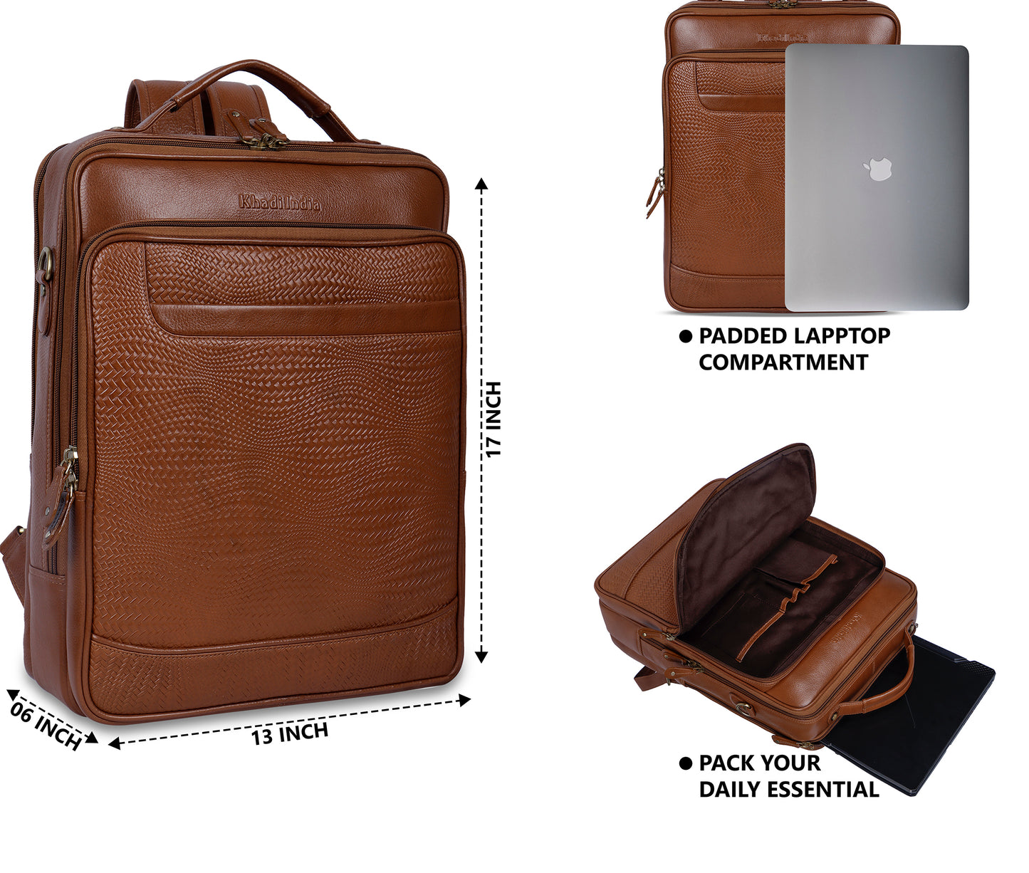 Classic Tan Textured Leather Haversack Backpack
