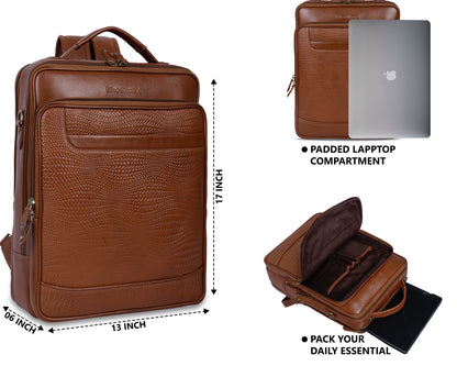 Classic Tan Textured Leather Haversack Backpack