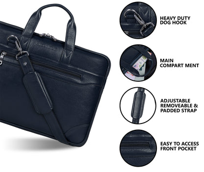 Stylish Blue Slim Leather Laptop Bag