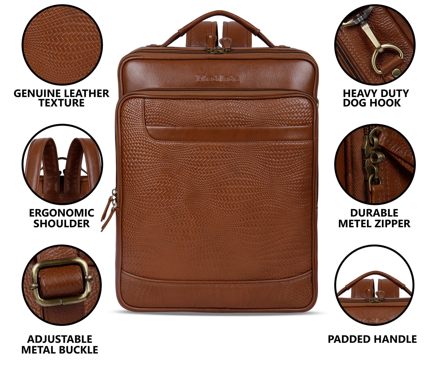 Classic Tan Textured Leather Haversack Backpack