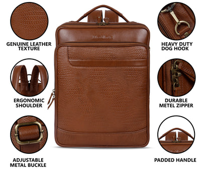 Classic Tan Textured Leather Haversack Backpack