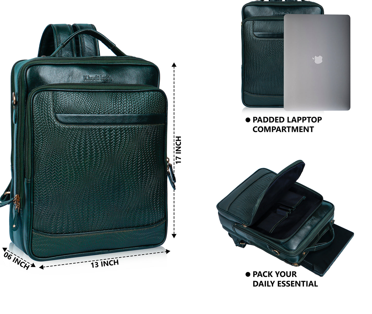 Striking Green Textured Leather Haversack Backpack