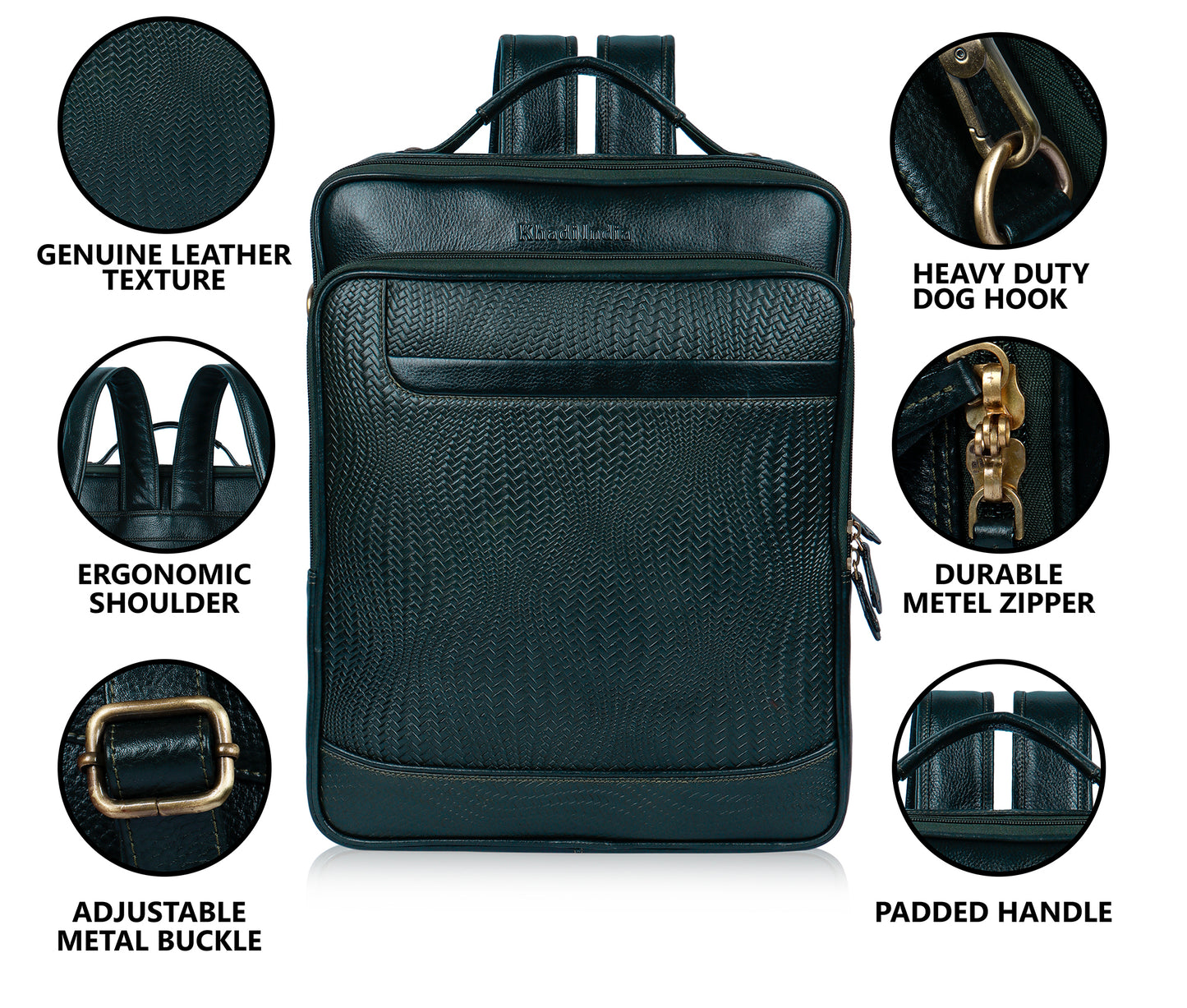 Striking Green Textured Leather Haversack Backpack