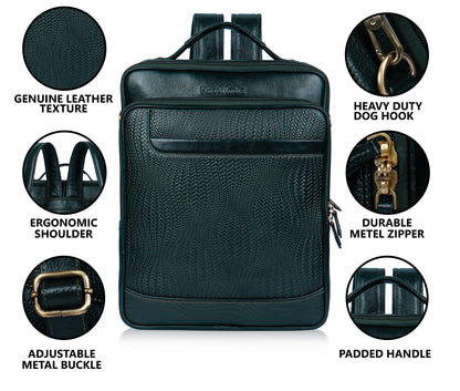 Striking Green Textured Leather Haversack Backpack