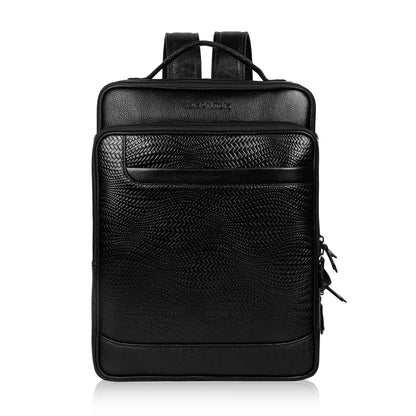 Dynamic Black Textured Leather Haversack Backpack