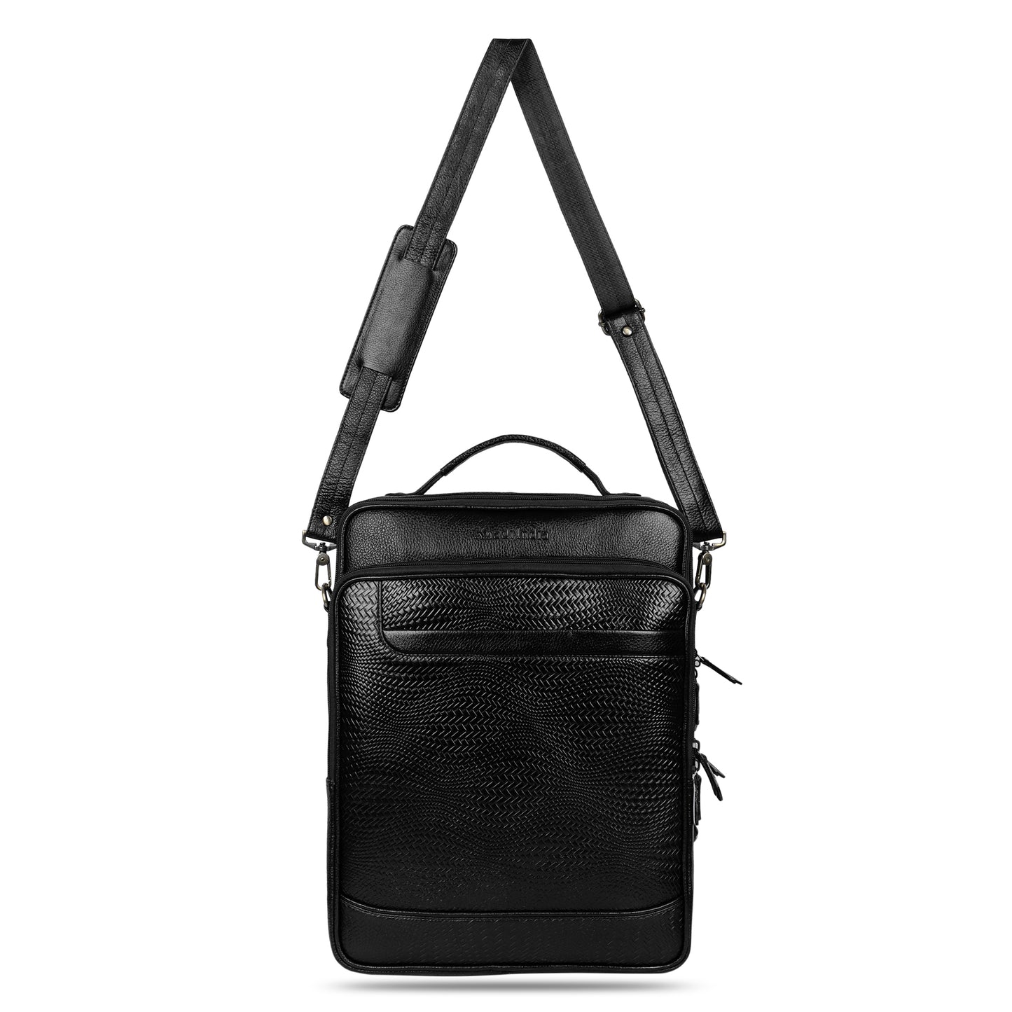 Dynamic Black Textured Leather Haversack Backpack