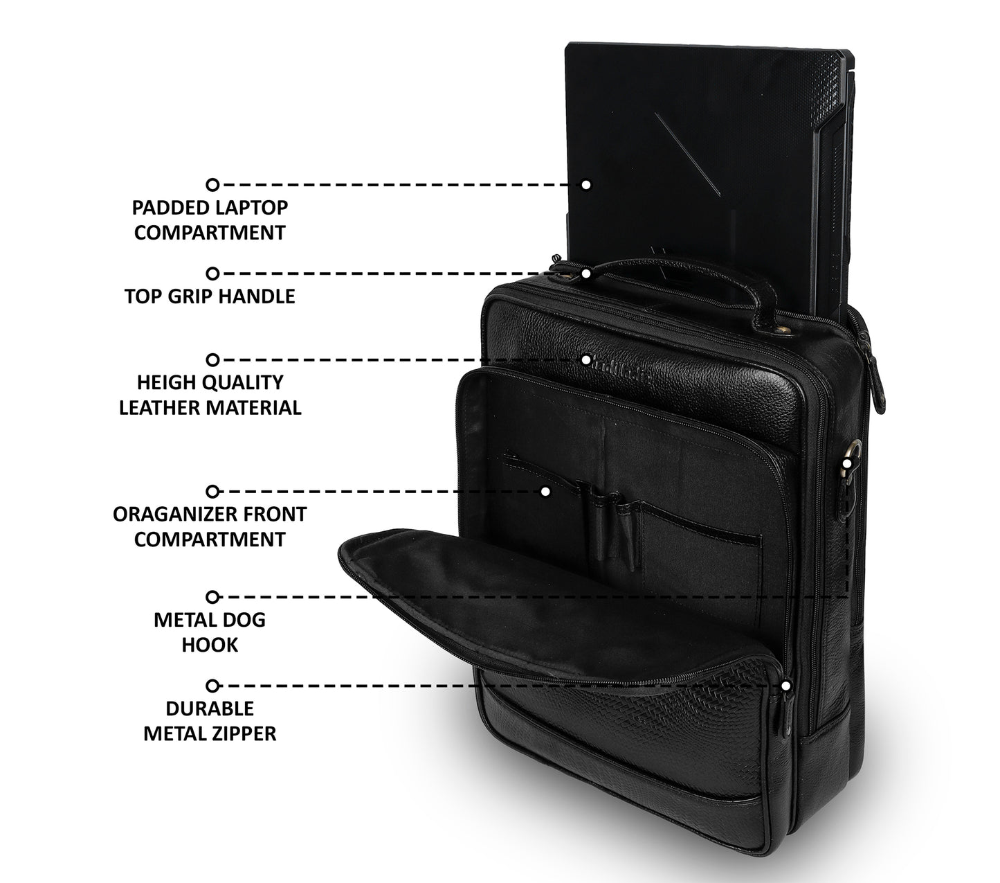Dynamic Black Textured Leather Haversack Backpack