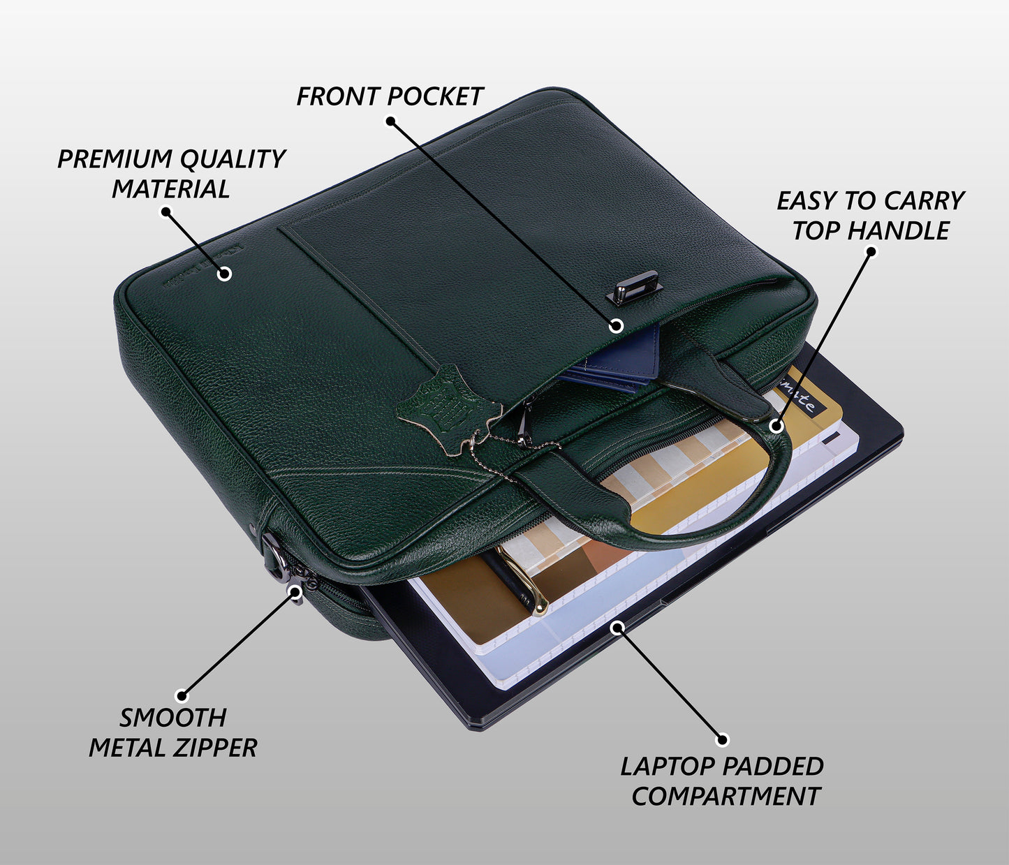 Assertive Green Loop Leather Laptop Bag