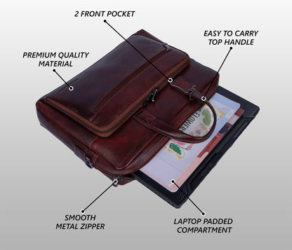 Elegant Maroon Organizer Leather Laptop Bag