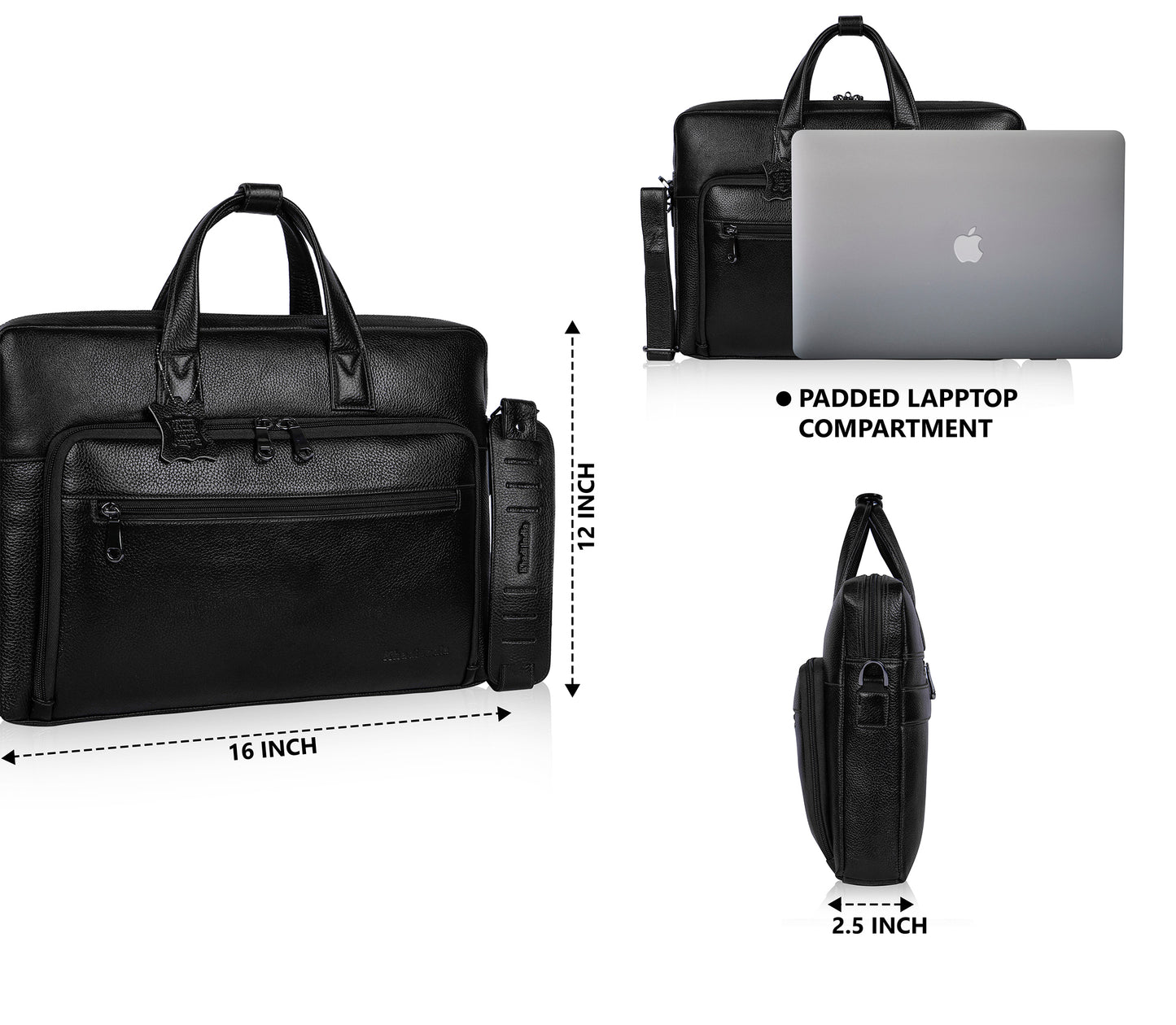 Elegant Black Organizer Leather Laptop Bag