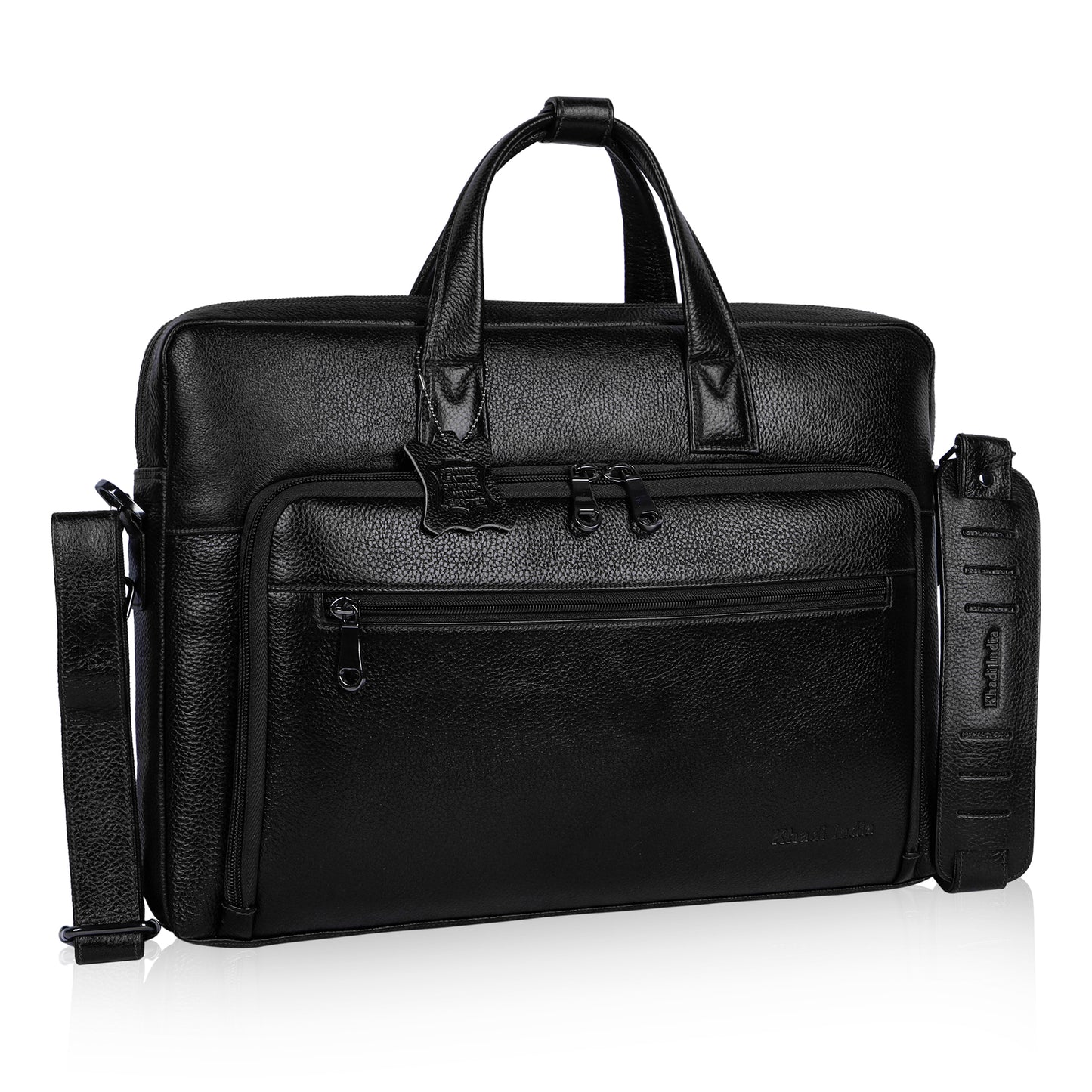 Elegant Black Organizer Leather Laptop Bag