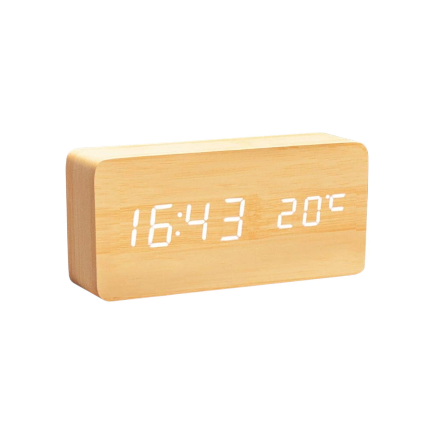 Bamboo Desk LED Clock with Wireless Charger