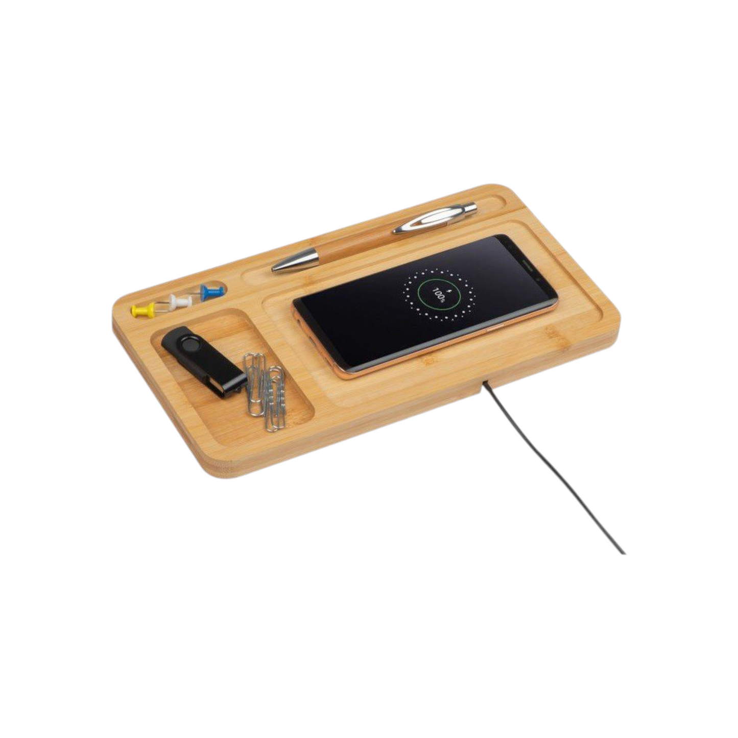Bamboo Desk Organiser with Wireless Charger
