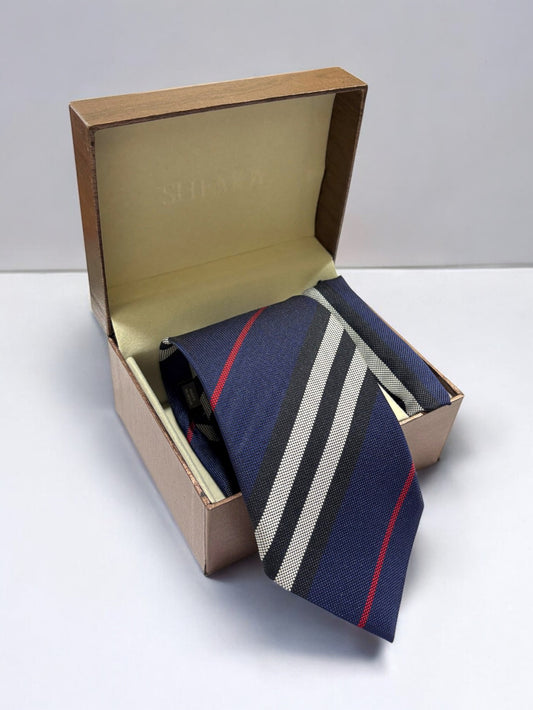 Navy Striped Microfiber Necktie & Pocket Square Gift Set