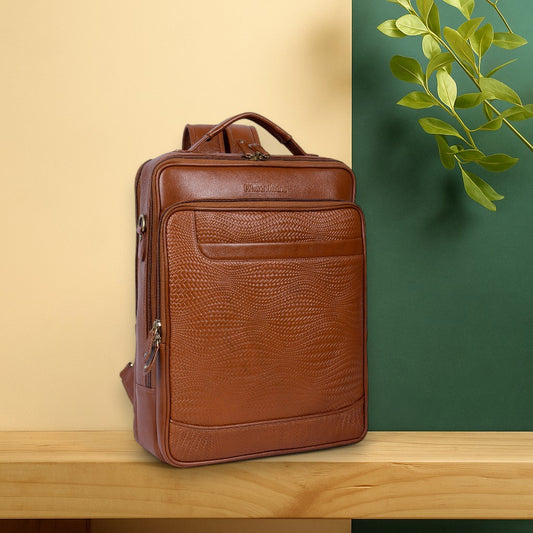 Classic Tan Textured Leather Haversack Backpack