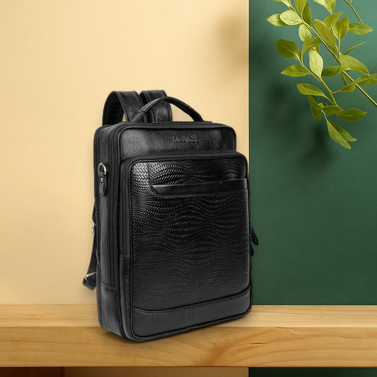 Dynamic Black Textured Leather Haversack Backpack