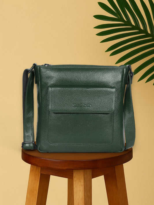 Refined Green Leather Sling Bag