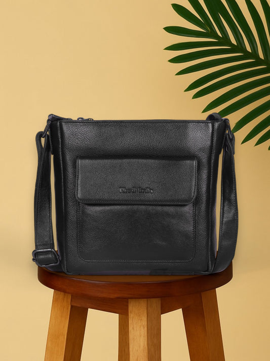 Urban Black Leather Sling Bag
