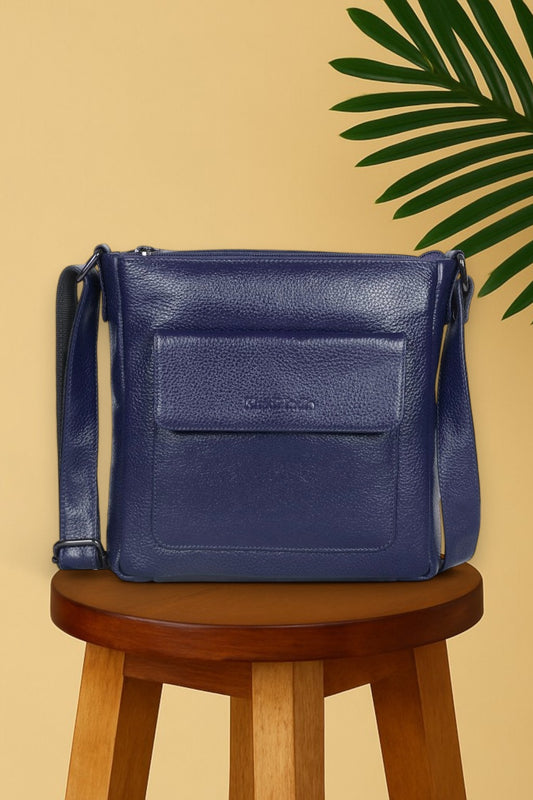 Elevated Blue Leather Sling Bag