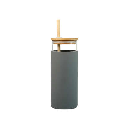 Glass Bottle with Silicone Cover and Bamboo Cap