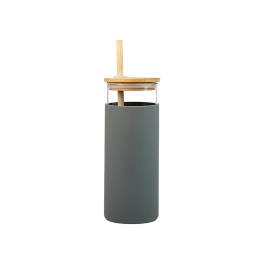 Glass Bottle with Silicone Cover and Bamboo Cap