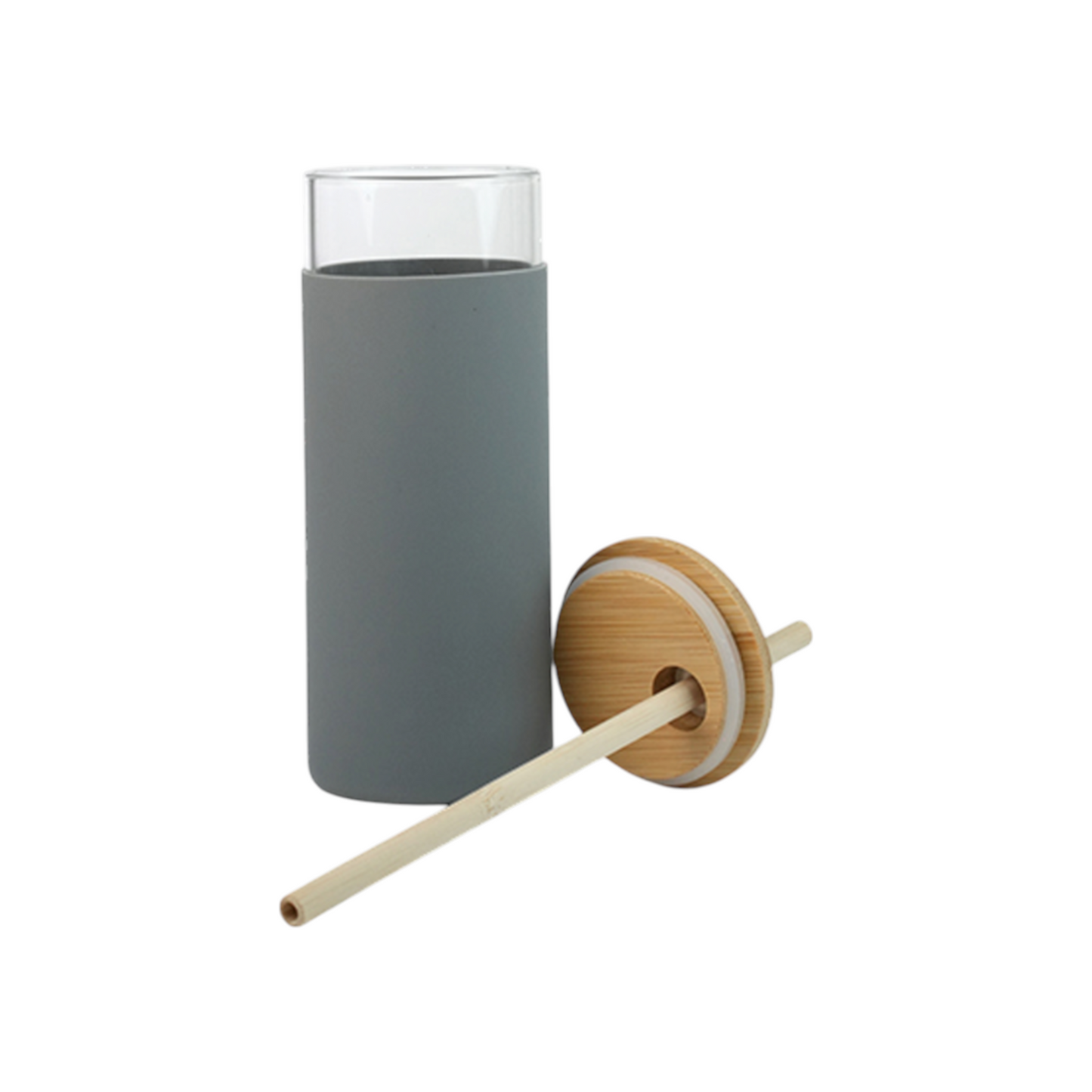 Glass Bottle with Silicone Cover and Bamboo Cap