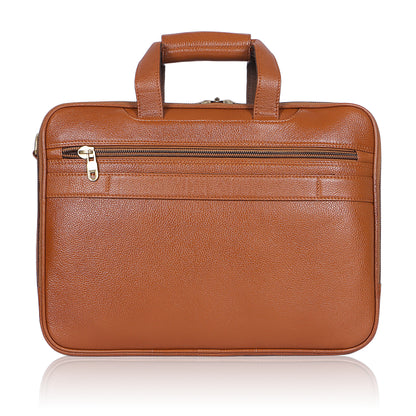 Discrete Tan Leather Laptop Bag