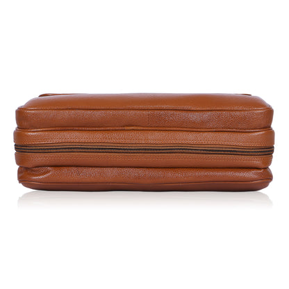 Discrete Tan Leather Laptop Bag