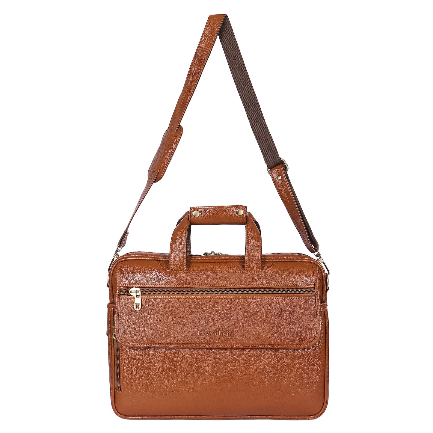 Discrete Tan Leather Laptop Bag