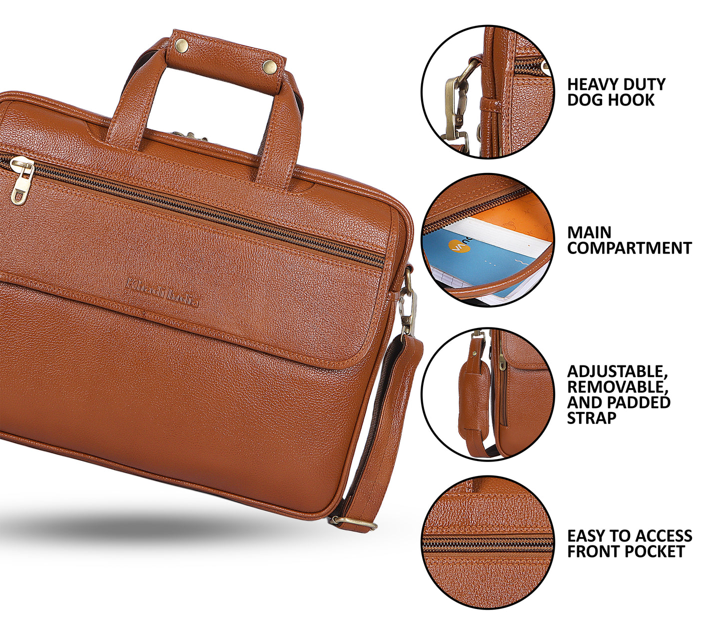 Discrete Tan Leather Laptop Bag