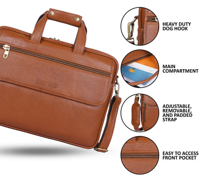 Discrete Tan Leather Laptop Bag
