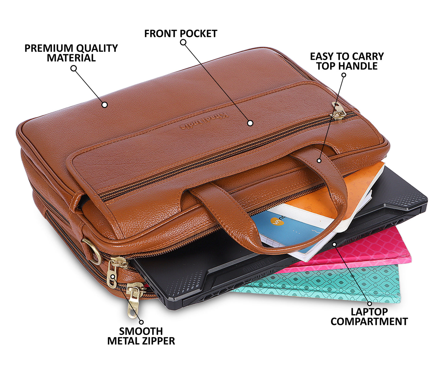 Discrete Tan Leather Laptop Bag