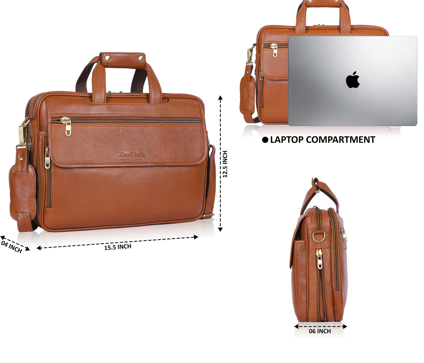 Discrete Tan Leather Laptop Bag