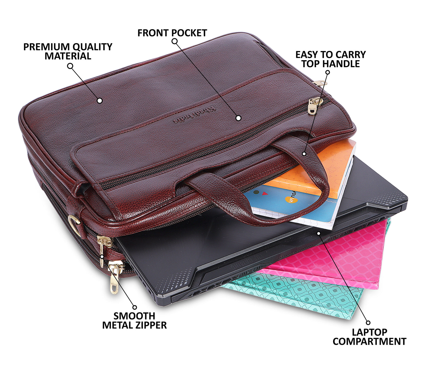 Modern Maroon Leather Laptop Bag