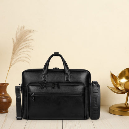 Elegant Black Organizer Leather Laptop Bag