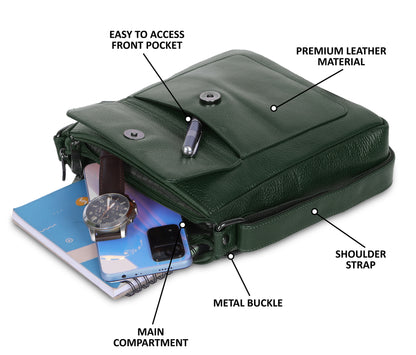 Refined Green Leather Sling Bag