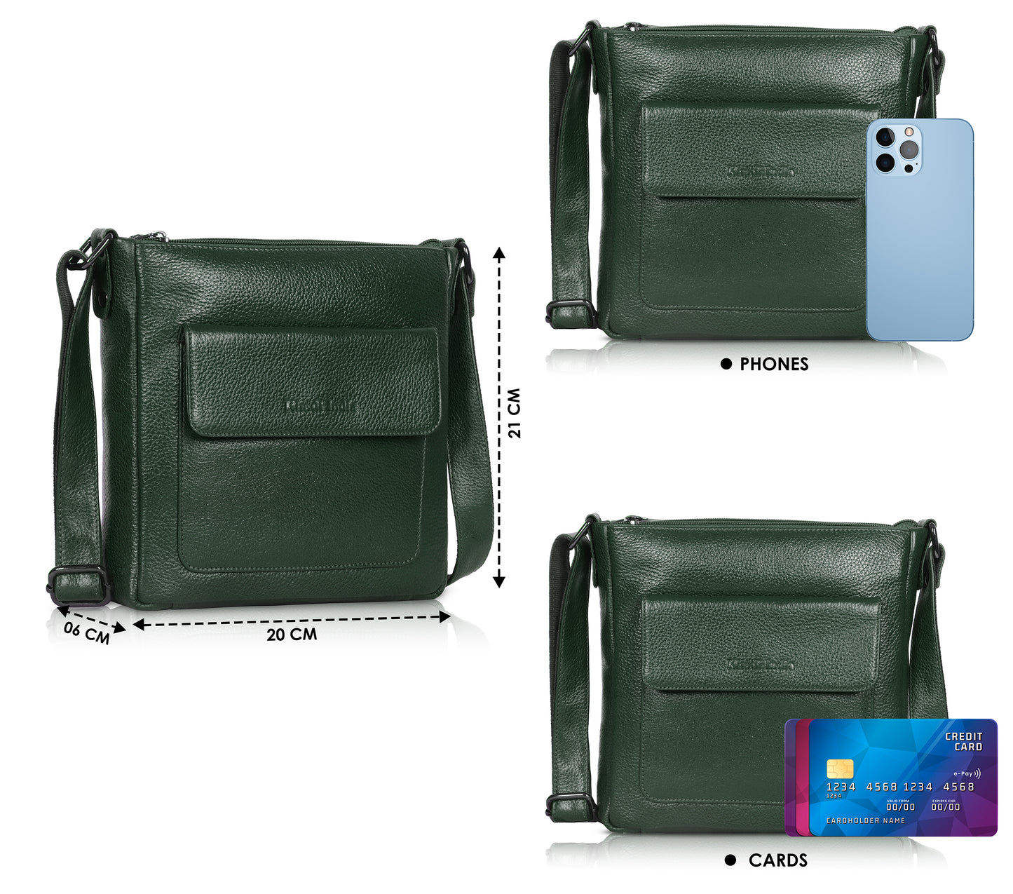 Refined Green Leather Sling Bag