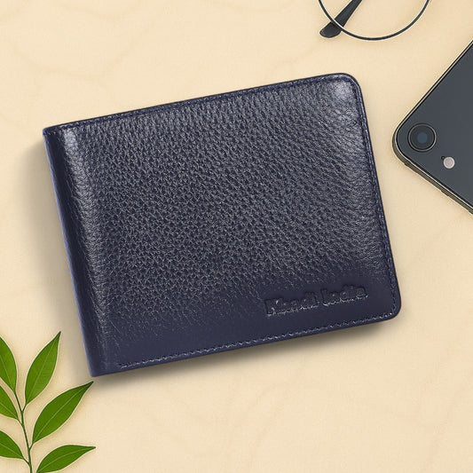 Compact Blue Leather Wallet for Men