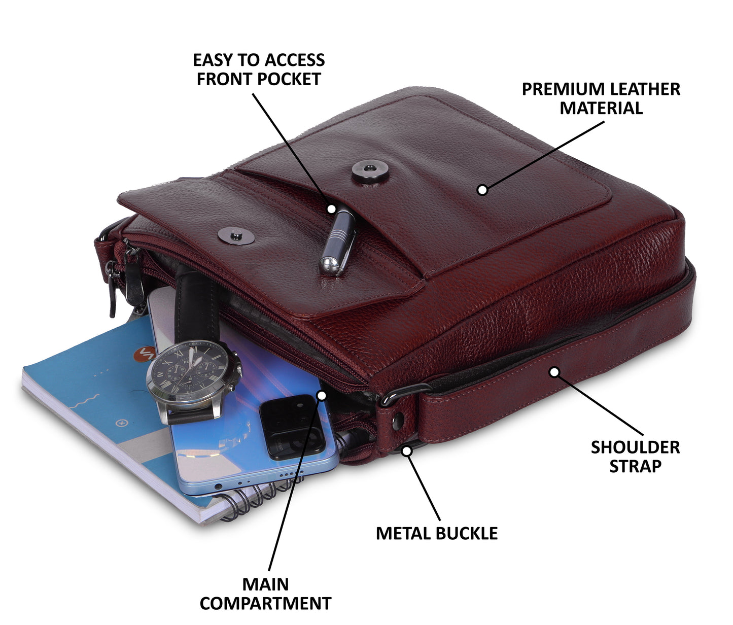 Premium Maroon Leather Sling Bag